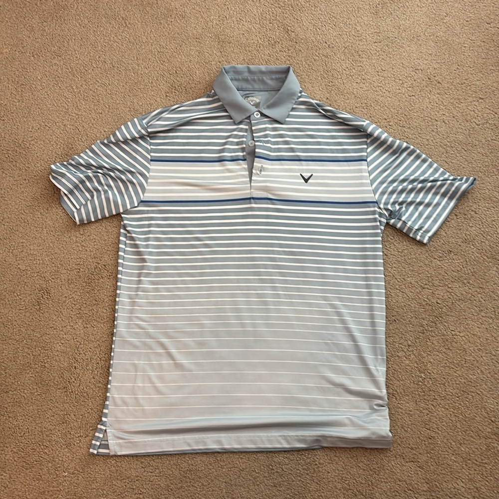 Callaway Men's Opti-Dri Golf Polo Striped Shirt Size S Grey Blue Collar Casual
